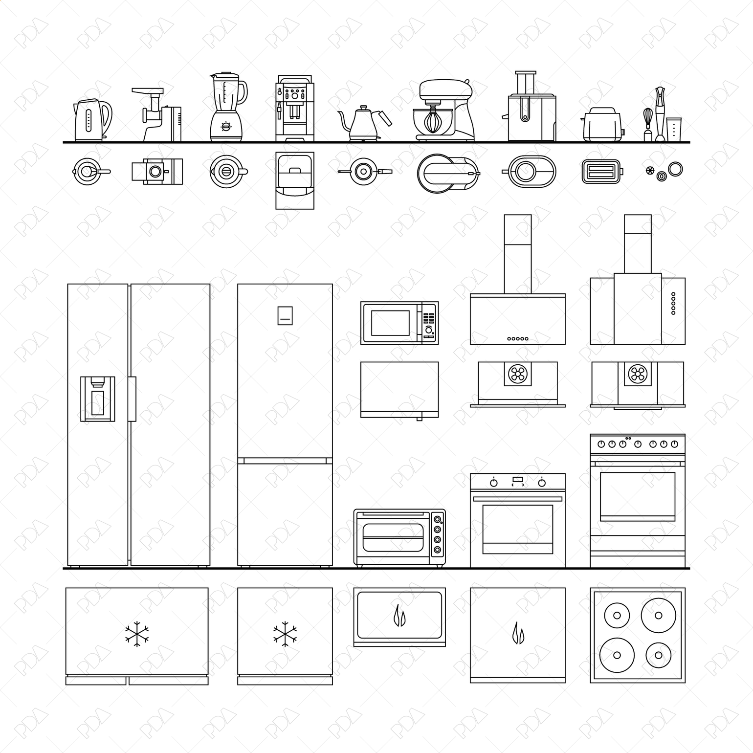 CAD And Vector Kitchen Appliances Top And Side View cad-and-vector-kitchen-appliances-top-and-side-view