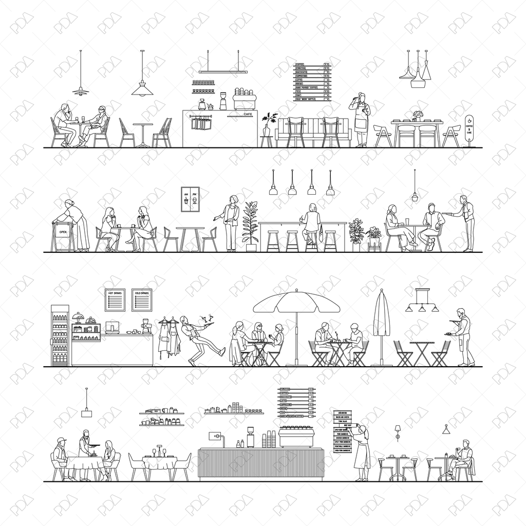 CAD, Vector All You Need for Coffee Shop Design (Side View)