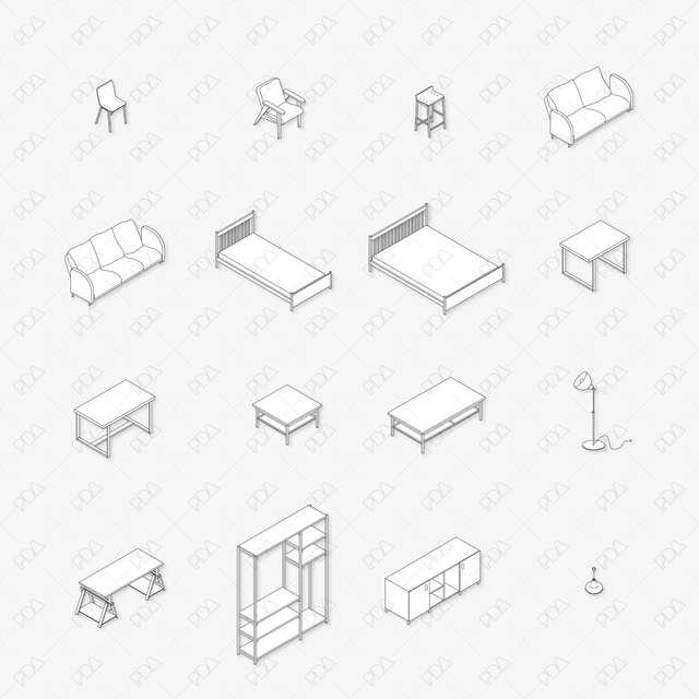 CAD & Vector Isometric IKEA inspired Furniture and Lamps Set