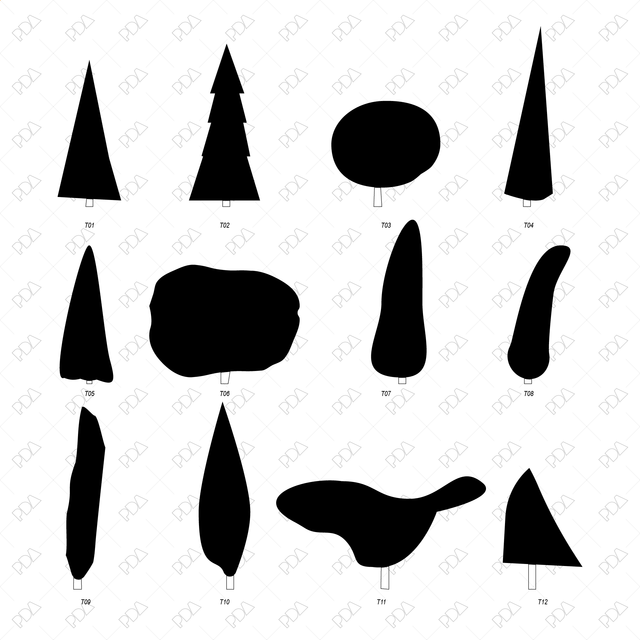 Vector Naïve Trees Set (Front view) - Post Digital Architecture — Free and Affordable Resources for Architects