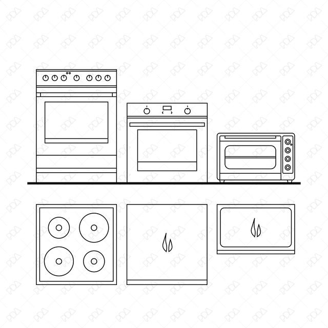 CAD and Vector Kitchen Appliances (Top and Side view)