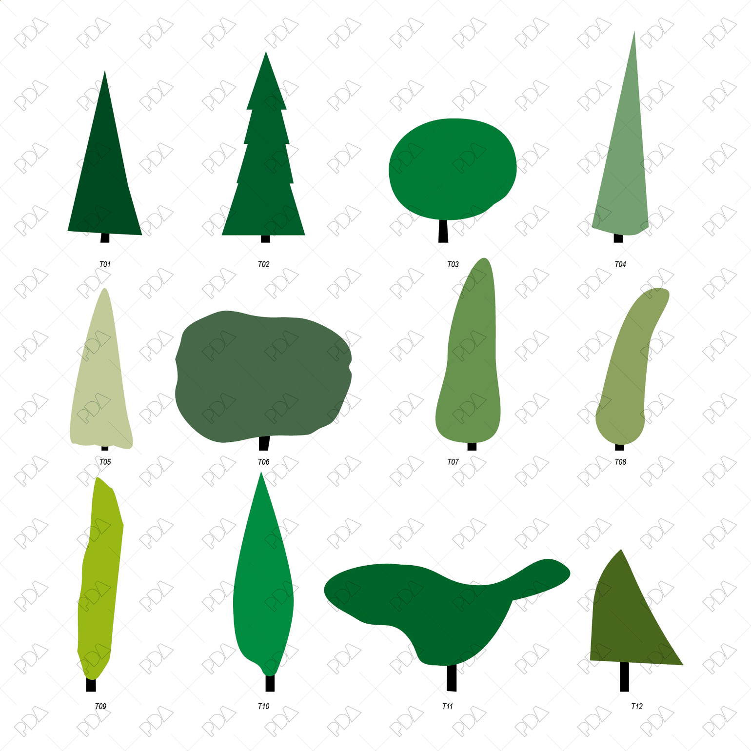 Vector Naïve Trees Set (Front view) Post Digital Architecture