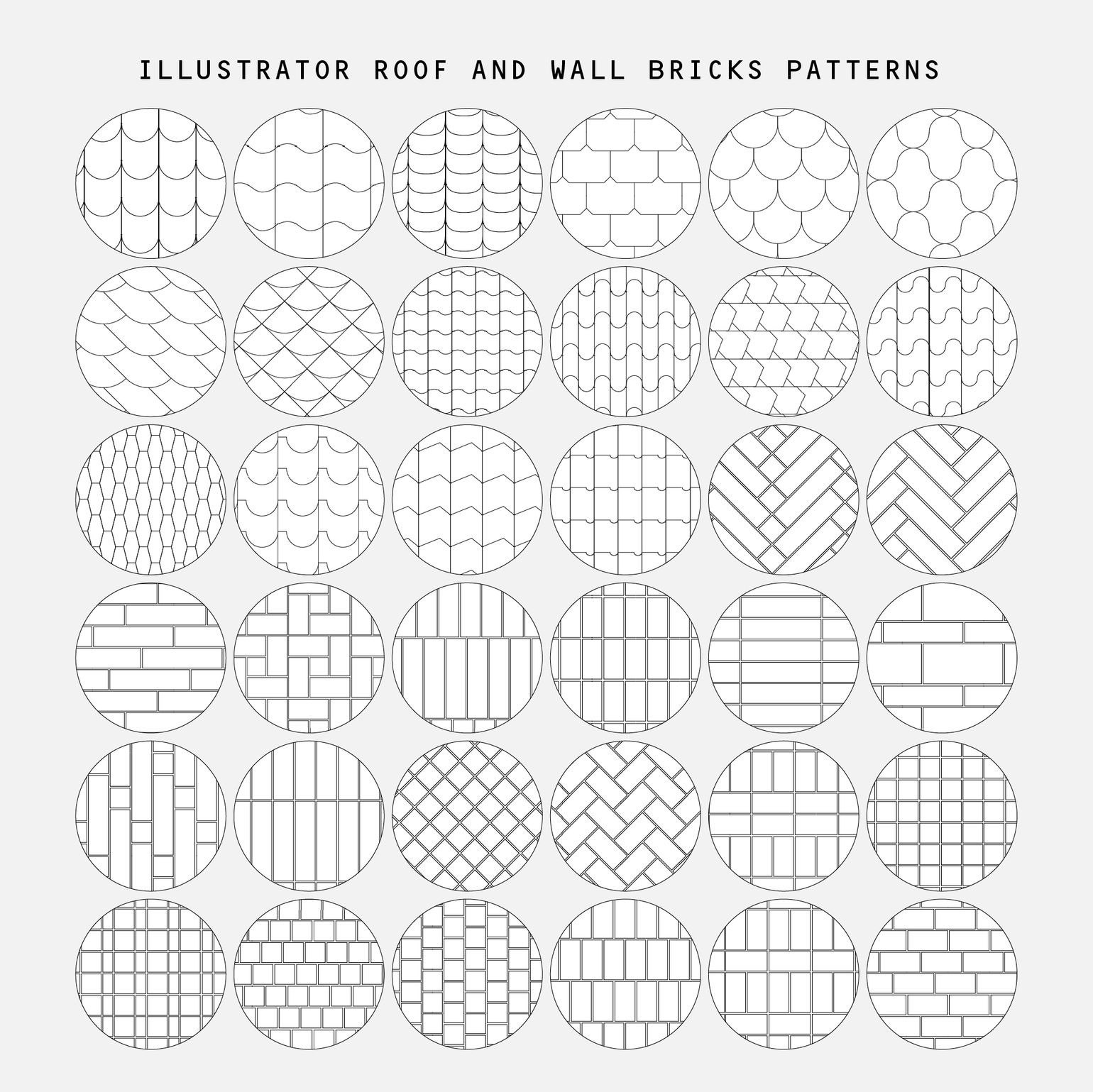 Illustrator Roof and Wall Brick Pattern Library MultiPack (41 Patterns