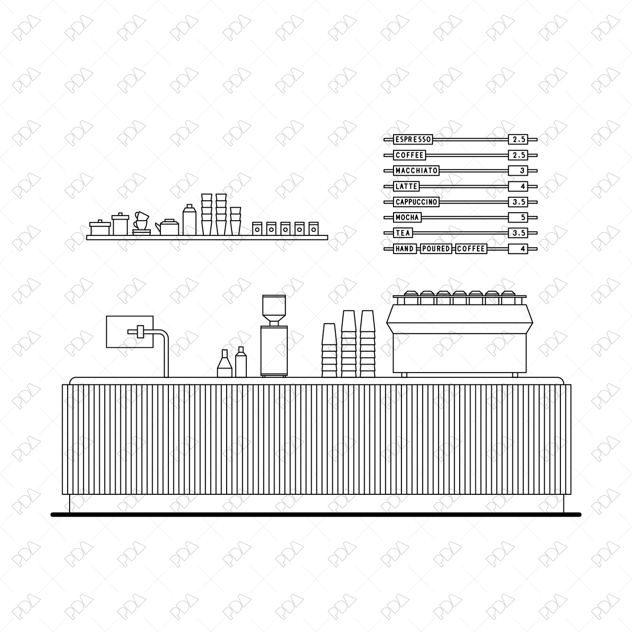 CAD, Vector All You Need for Coffee Shop Design (Side View)