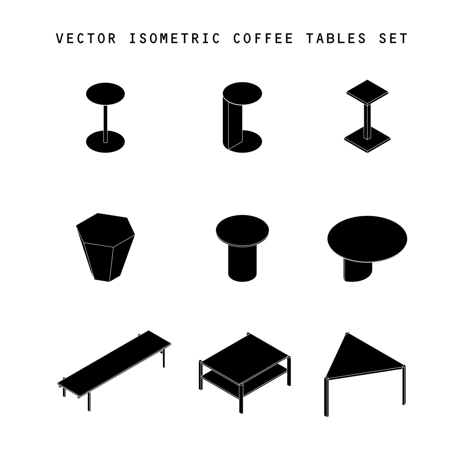 Table Iso. View Vector Isometric Coffee Tables Set