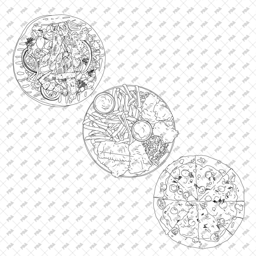 Cad Wireframes Food CAD Vector Delicious Foods Set for Collages & Renderings