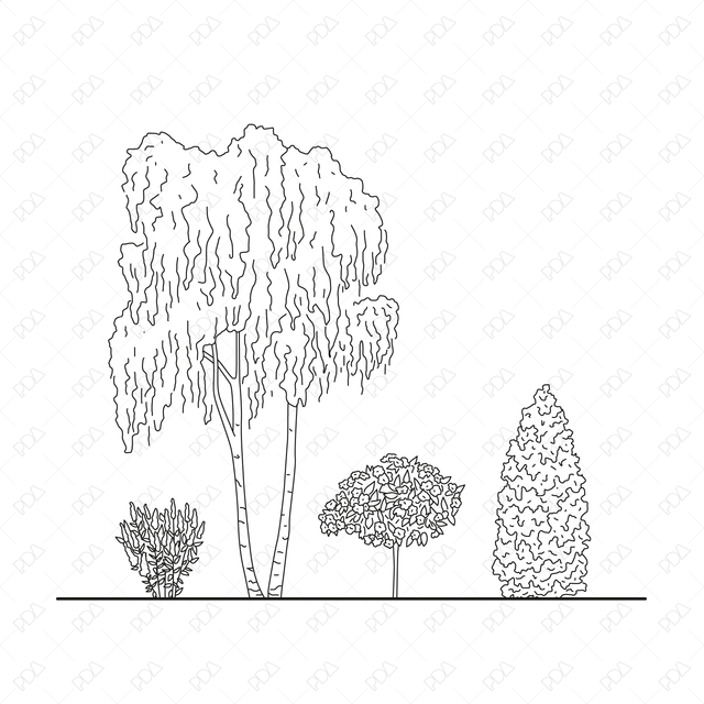 Side view set of graphics trees elements outline Vector Image