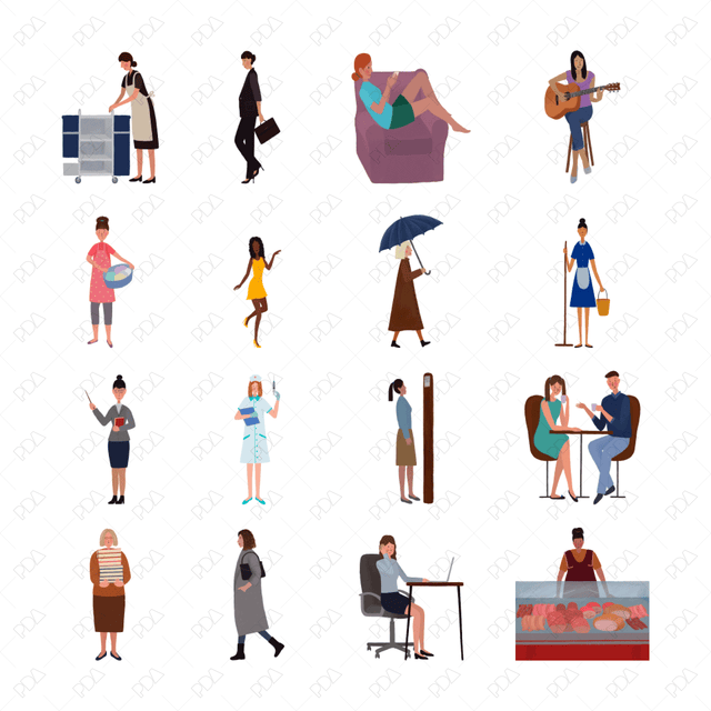 PNG Hand Drawn Female Characters Set - Post Digital Architecture — Free and Affordable Resources for Architects