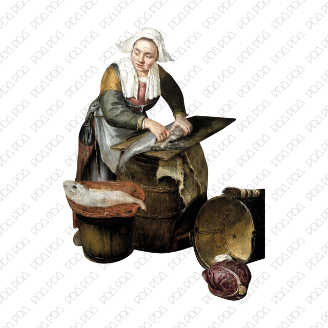 Artcutout Scenes - Animals and Farm: Lady Cleaning Fish (PNG)
