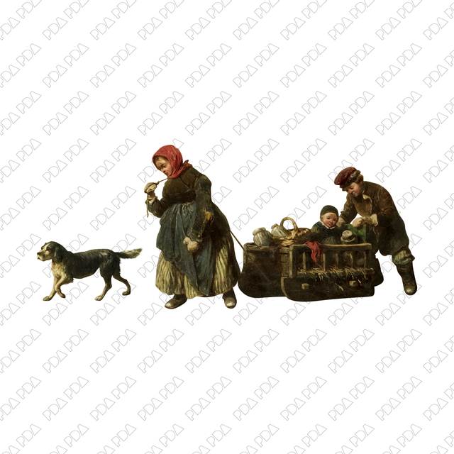 Artcutout Scenes - Animals and Farm: Mother Pulls Sled With Children and Products (PNG)