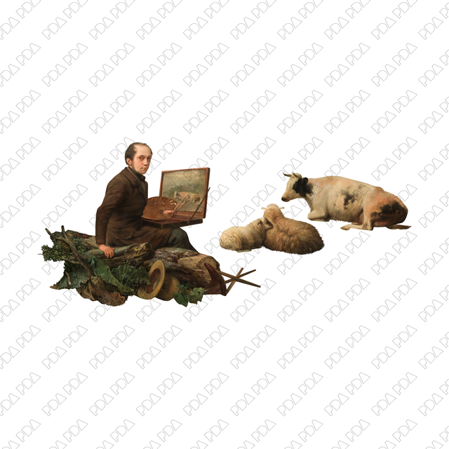 Artcutout Scenes - Animals and Farm: Painter Paints Cows and Sheep (PNG)