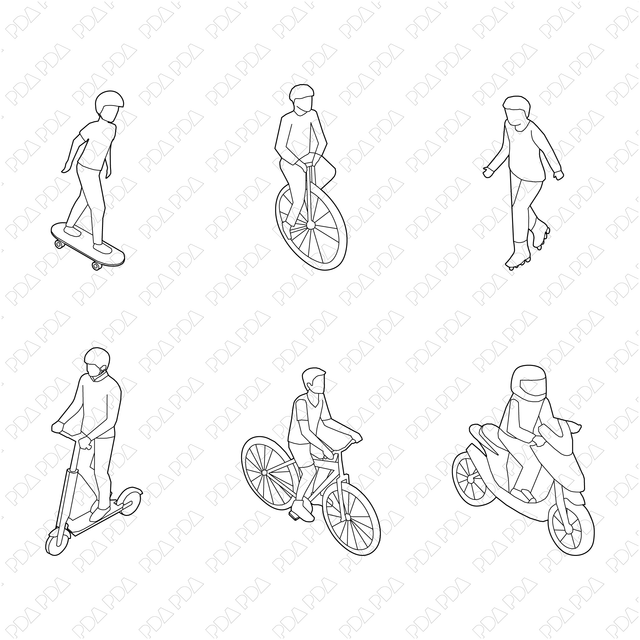 Axonometric Isometric People Riding Vehicles Set - Post Digital Architecture — Free and Affordable Resources for Architects