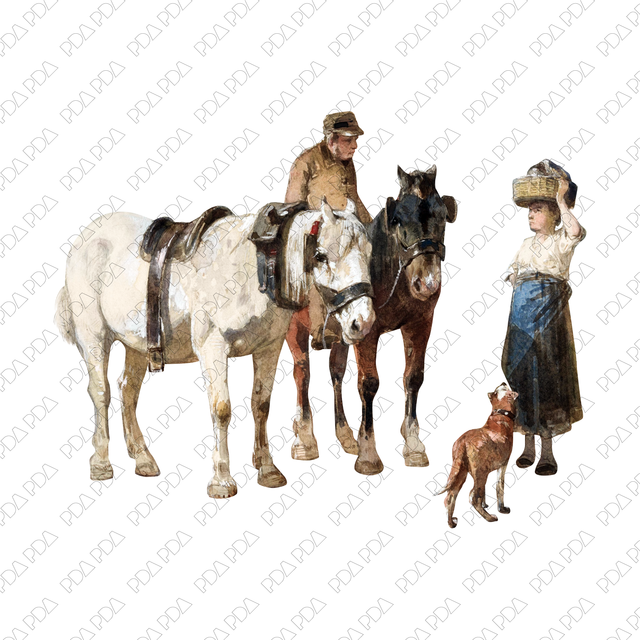 Artcutout Scenes - Animals and Farm: Horse Rider Talks to a Village Boy (Free PNG)