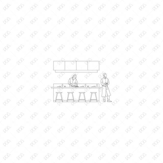 CAD, Vector Sushi Bar/ Japanese Restaurant in Side and Front View Set