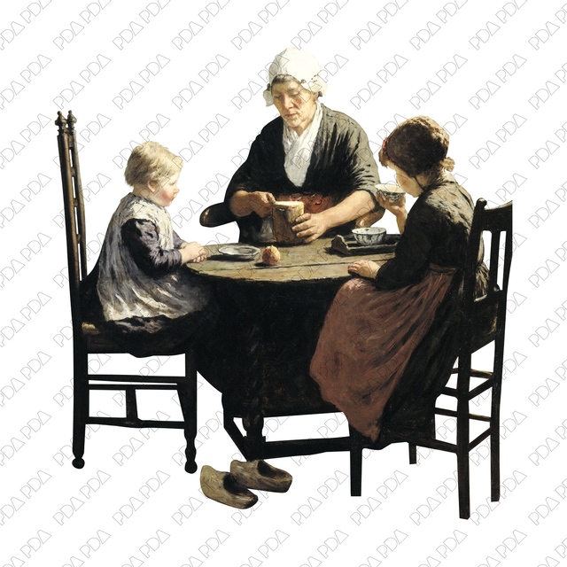 Artcutout Scenes - Groups: Grandmother Having a Meal With Grandchildren (PNG)