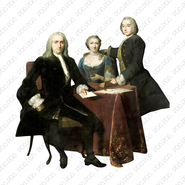 Artcutout Scenes - Groups: Woman & Two Men Posing in Front of Painter (PNG)