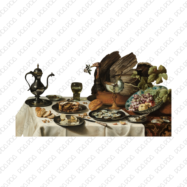 Artcutouts: Rich Meal With Sea Food and Fruits on Table (PNG)