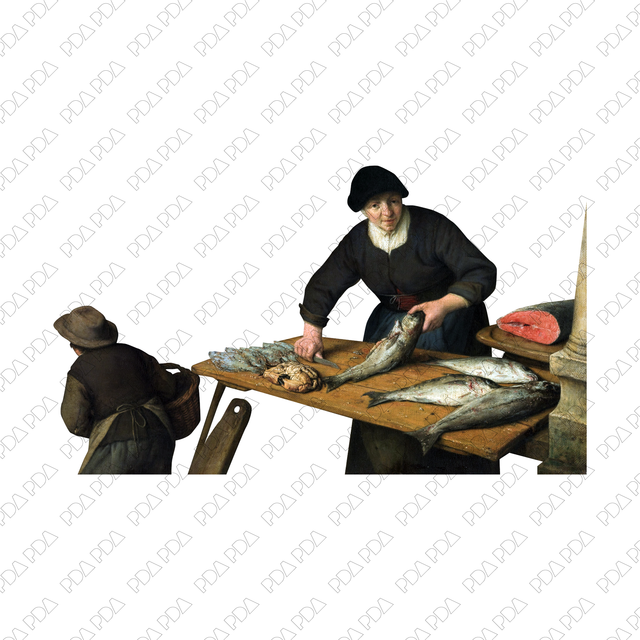 Artcutout Scenes - Animals and Farm: Old Woman Cleans Fish (Free PNG)