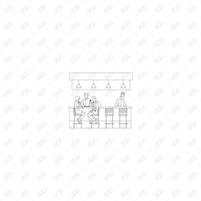 CAD, Vector Sushi Bar/ Japanese Restaurant in Side and Front View Set