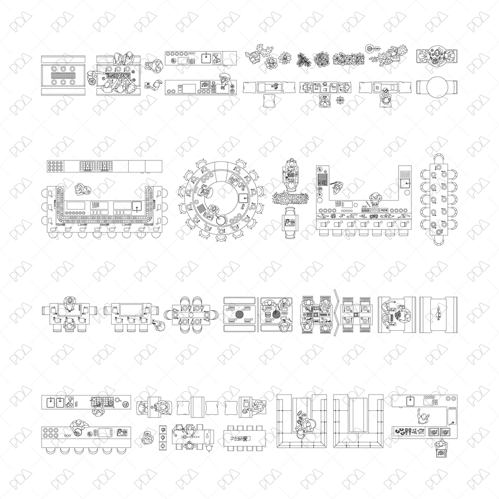 CAD, Vector Sushi Bar/ Japanese Restaurant in Top View