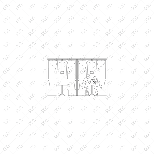 CAD, Vector Sushi Bar/ Japanese Restaurant in Side and Front View Set