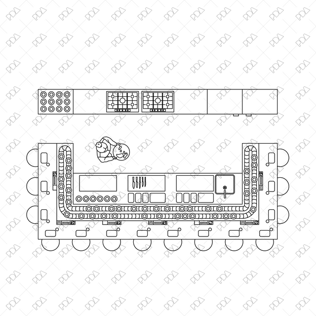CAD, Vector Sushi Bar/ Japanese Restaurant in Top View