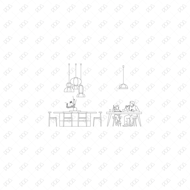 CAD, Vector Sushi Bar/ Japanese Restaurant in Side and Front View Set