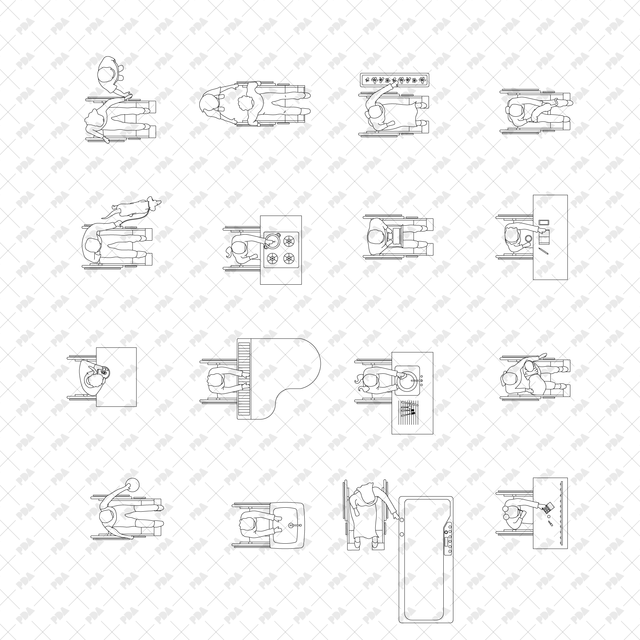 CAD, Vector People in a Wheelchair Set (Top view)