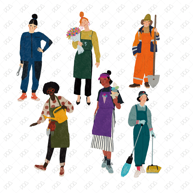 Hand Drawn Female Workers - Post Digital Architecture — Free and Affordable Resources for Architects
