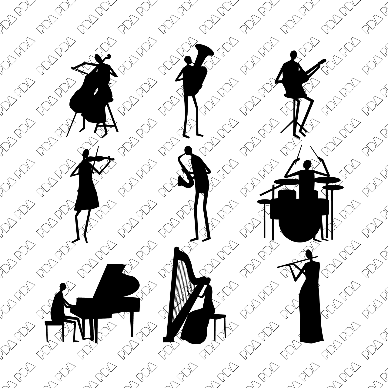 Vector Japanese People - Playing Musical Instruments (9 characters ...