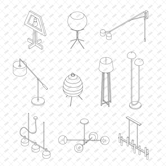 CAD, Vector Isometric Lamps and Lights