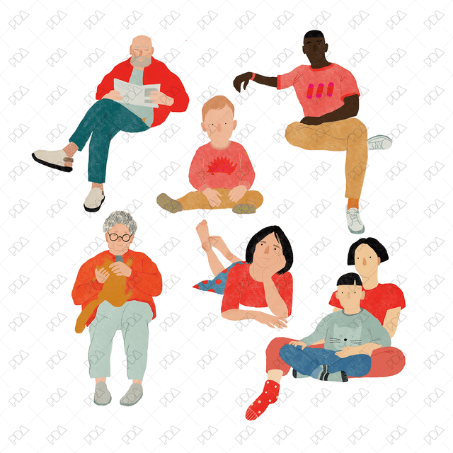 Hand Drawn People Watching TV (Front view) - Post Digital Architecture — Free and Affordable Resources for Architects