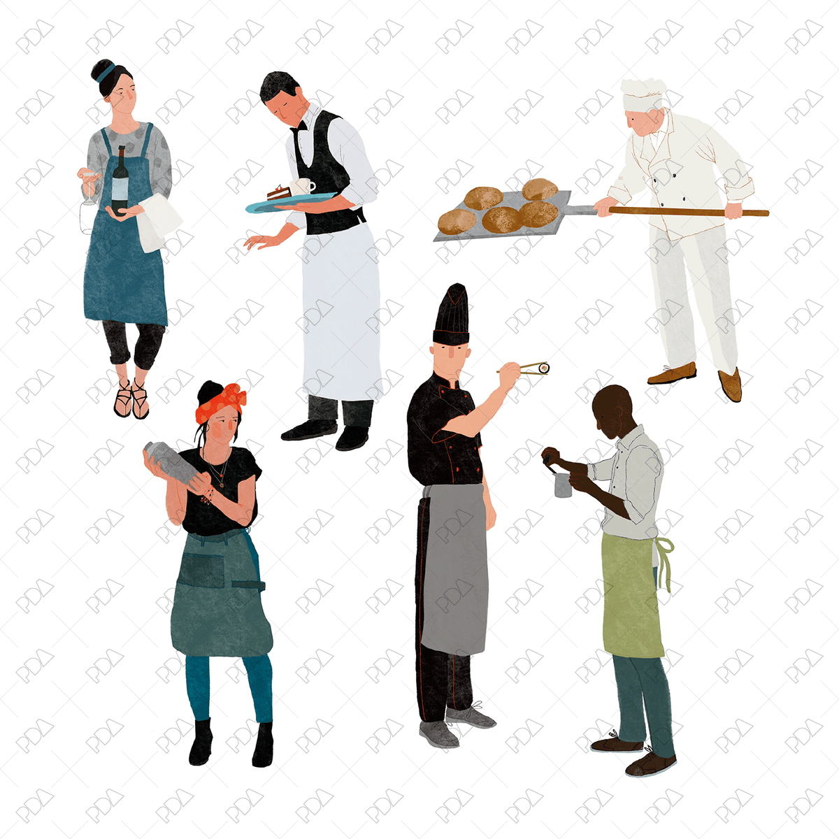 Hand Drawn Restaurant Characters Set