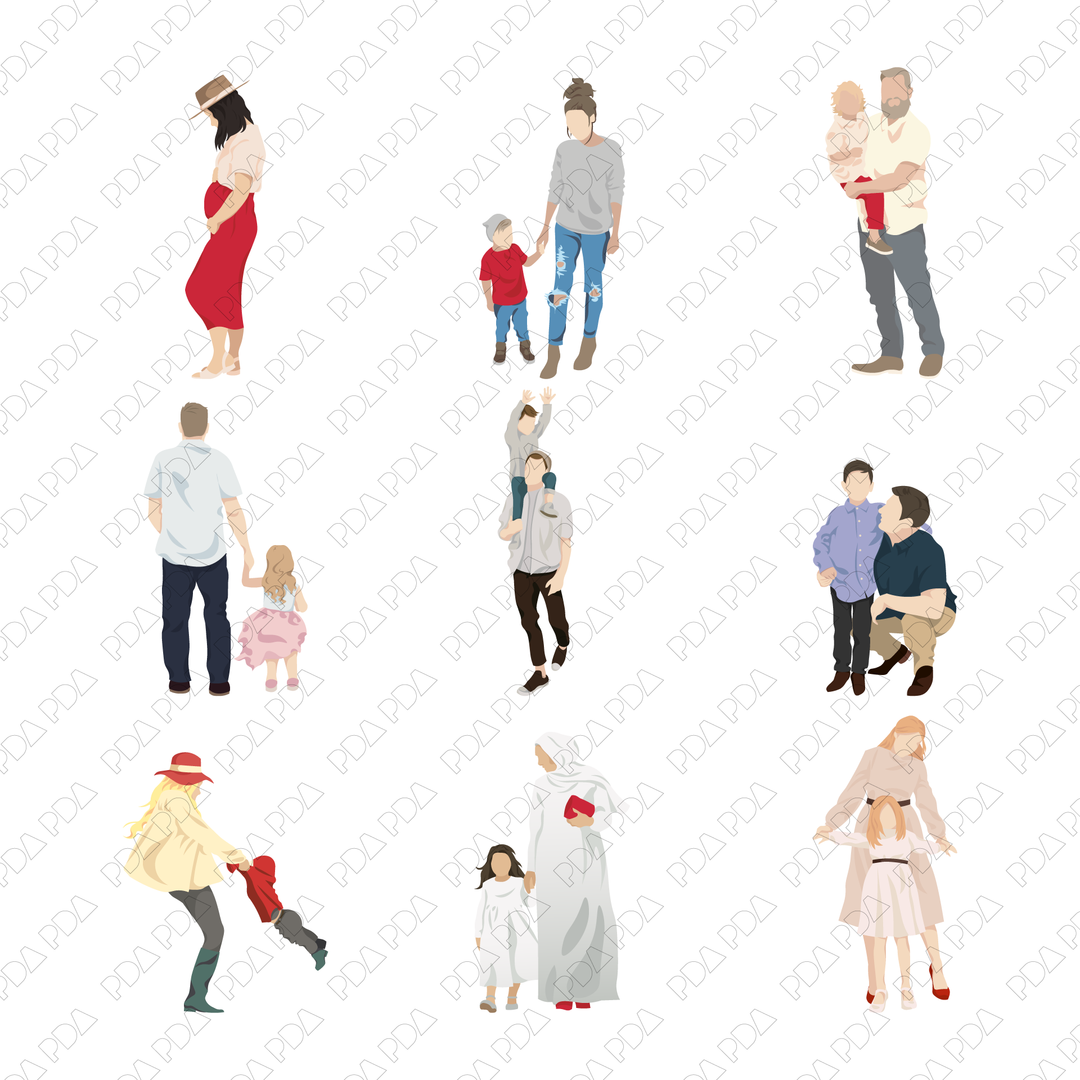 Vector Parents & Children - 17 Character Set